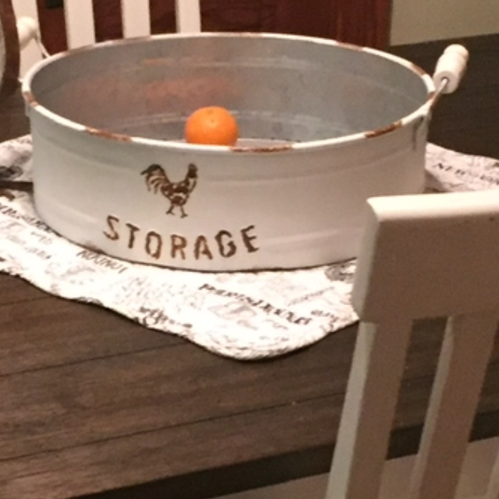 Large metal rooster tin I used for snacks